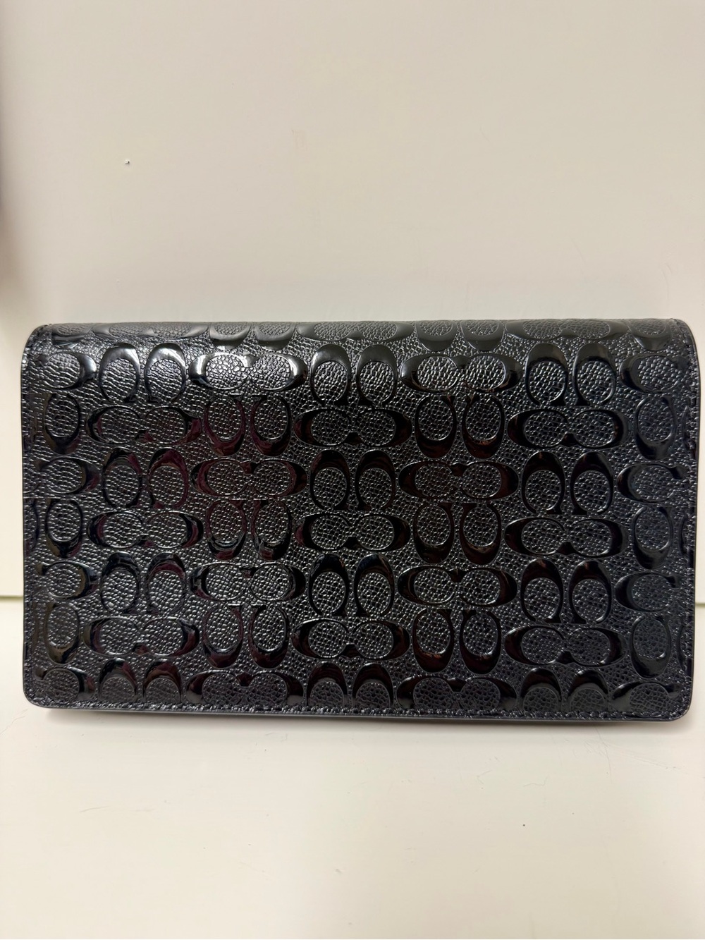 Coach Black Signature Embossed Patent Leather Crossbody Wallet Clutch - Picture 4 of 13
